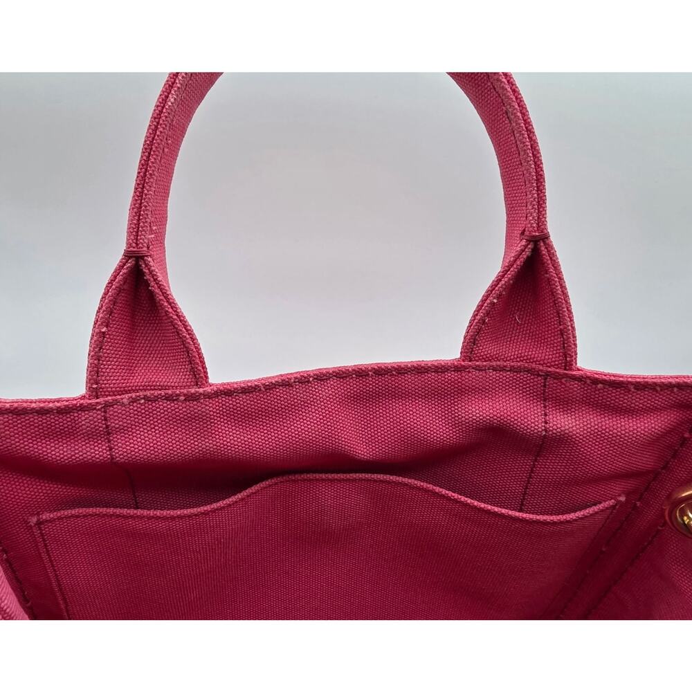 Prada Canapa Mini Tote Pink Canvas Crossbody Bag Logo Strap + Dust Bag Auth - Picture 9 of 16